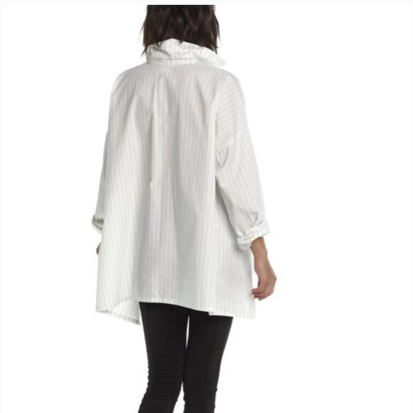 PLANET by Lauren G. Cotton E-Z Shirt Button Down White Vertical Stripes One Size - Picture 2 of 14